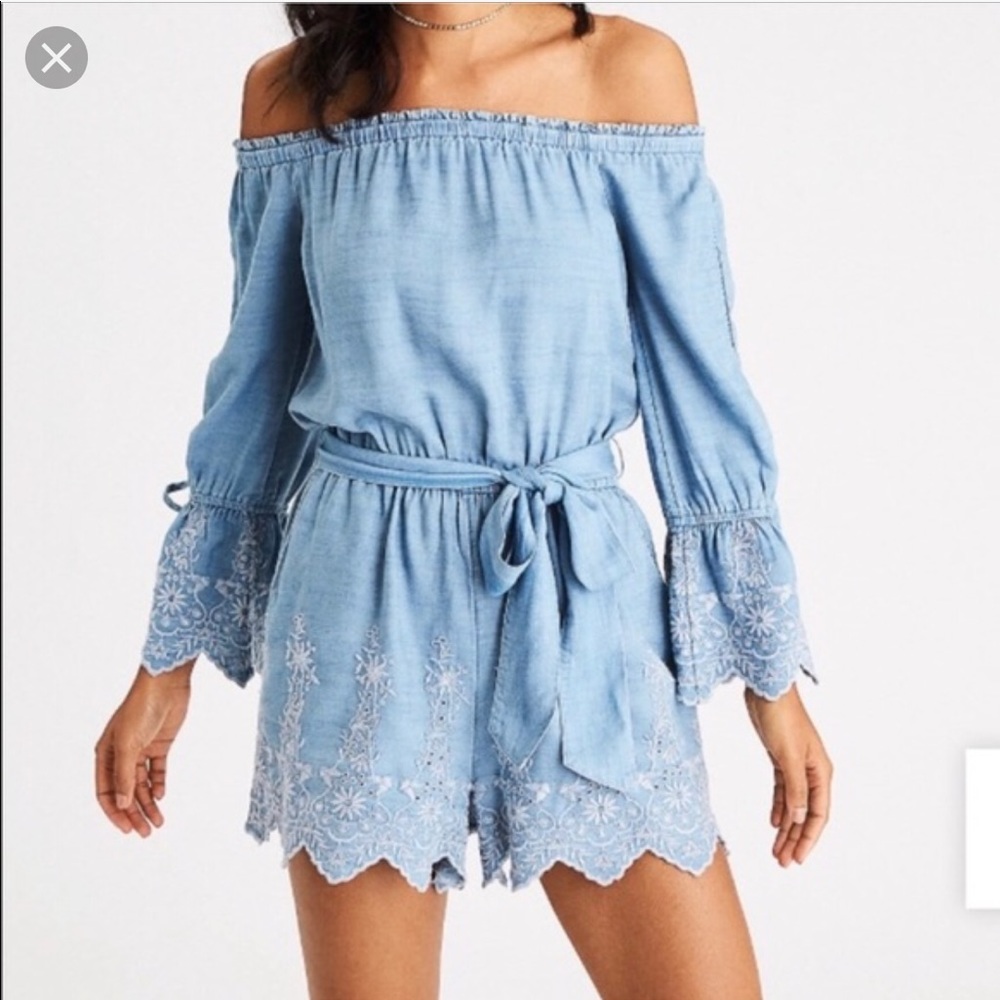 Denim off the shoulder  romper